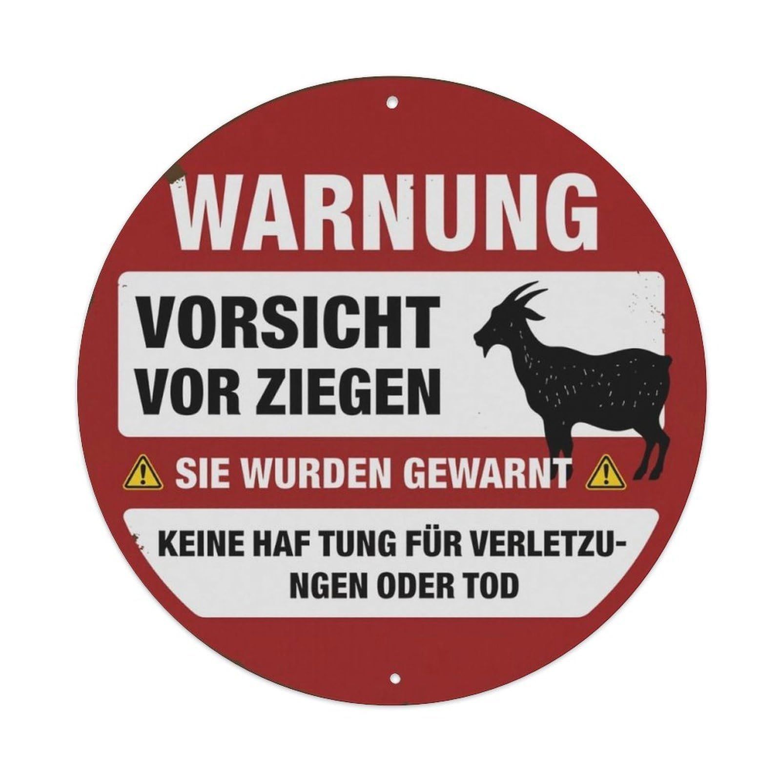 Red White Warning German Beware Of Goat Farm Round Decor Sign Vintage Aluminium Metal Sign, Retro Wall Decor for Home, Bar, Garage & Farmhouse 20x20cm