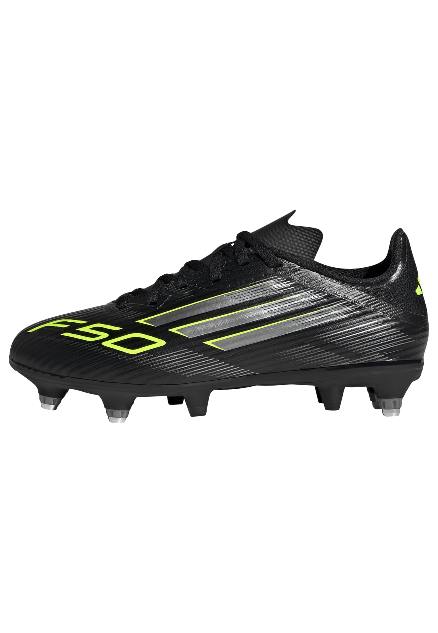 adidas Unisex Kids F50 League Soft Ground Football Boots Kids, core Black/Iron met./Lucid Lemon, 10.5 UK Child