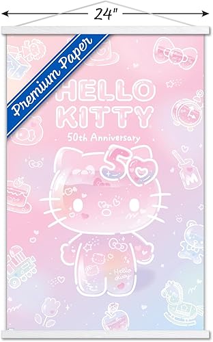 Miniatura 3 de Trends International Hello Kitty - Póster de pared para 50 aniversario, 22.37 x 34.00 pulgadas, impresión premium y colgador blanco