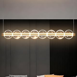 Modern LED Chandelier, Bubble Ball Glass Pendant Light Fixture,50in Nordic Long Gold Linear Chandeliers for Dining Room, Kitchen Island, Rectangular Table, 3000K-6000K Dimmable
