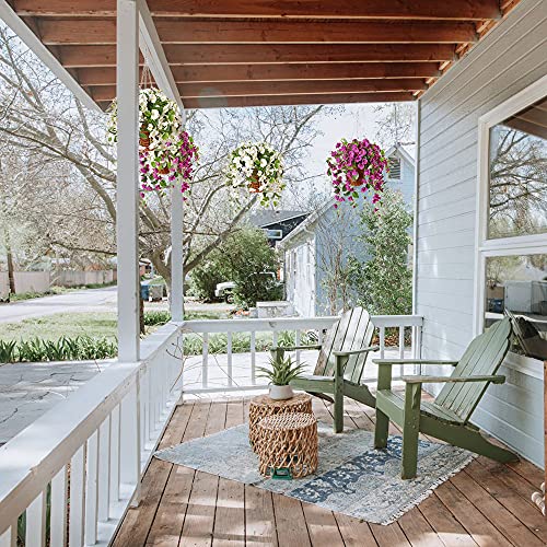 Artificial Flowers With Hanging Baskets, Fake Silk Orchid Rose Flowers Plants In Baskets, Faux Flower Centerpieces For Home Decoration Outdoor Garden Yard Patio Landscaping (Purple) #TOP2