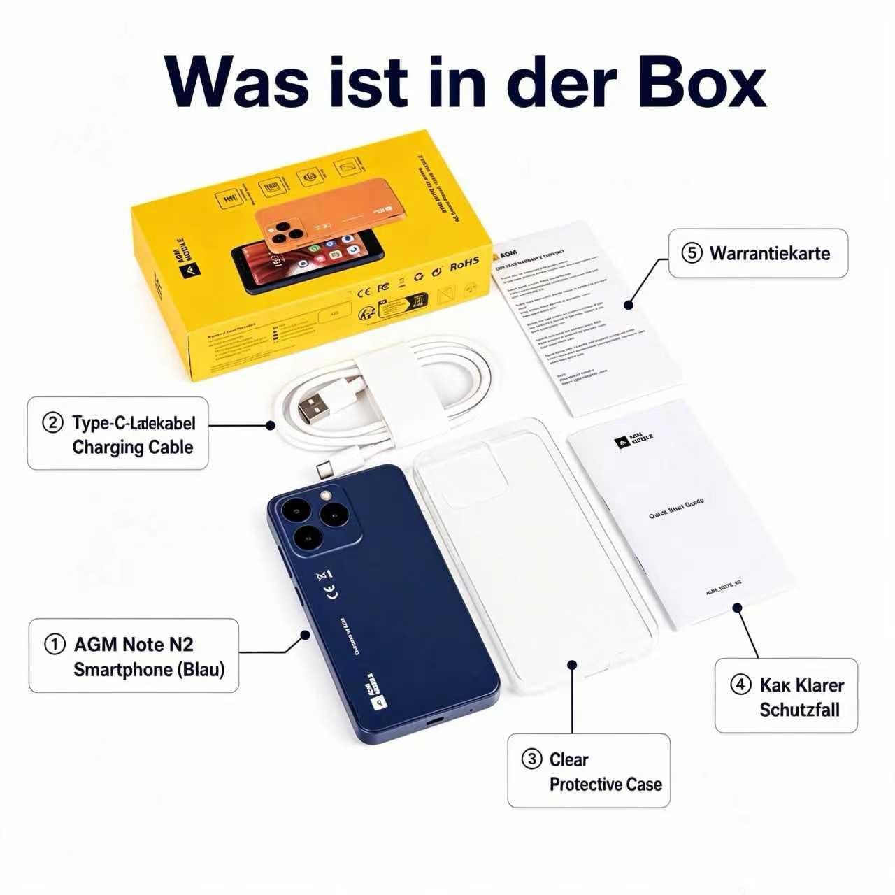 AGM Note N2 Smartphone Android 16 Go, Mini Handy Ohne Vertrag | 4,96 Zoll Display, 3000 mAh Akku, 3GB+32GB, ultradünnes Gehäuse für Schülerhandy, 4G Dual SIM/5MP/IP54/GPS/blau