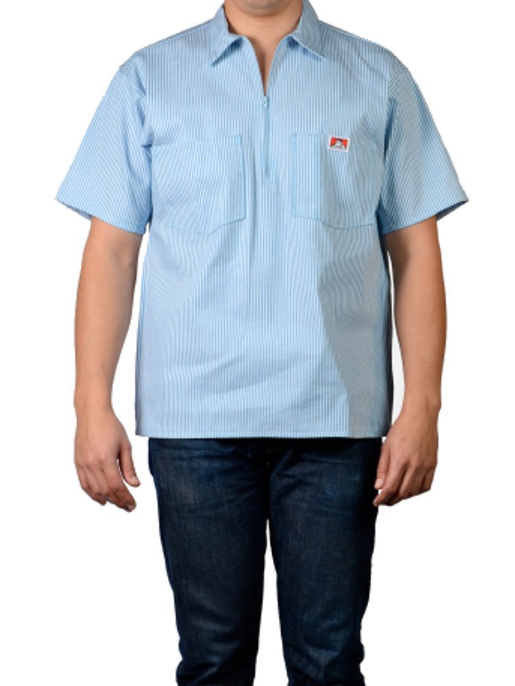 Ben Davis Men's Half Zipper Shirt, Blue Stripe, Large