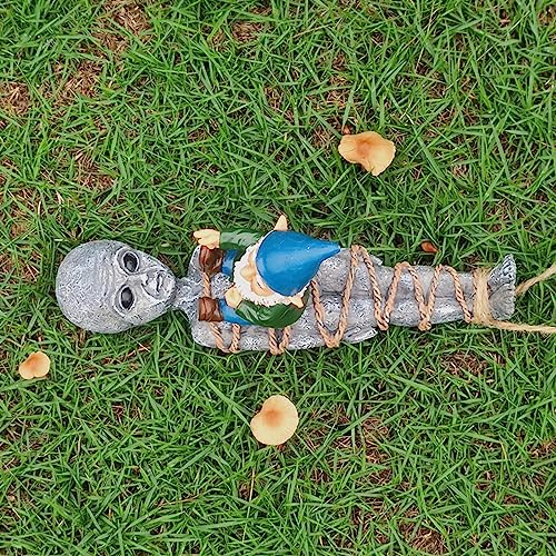 Qumhmup Garden Gnomes With Alien Figurine, Polyresin Naughty Gnome Statue For Patio Lawn Garden Porch Fence Outdoor Decoration, #TOP5