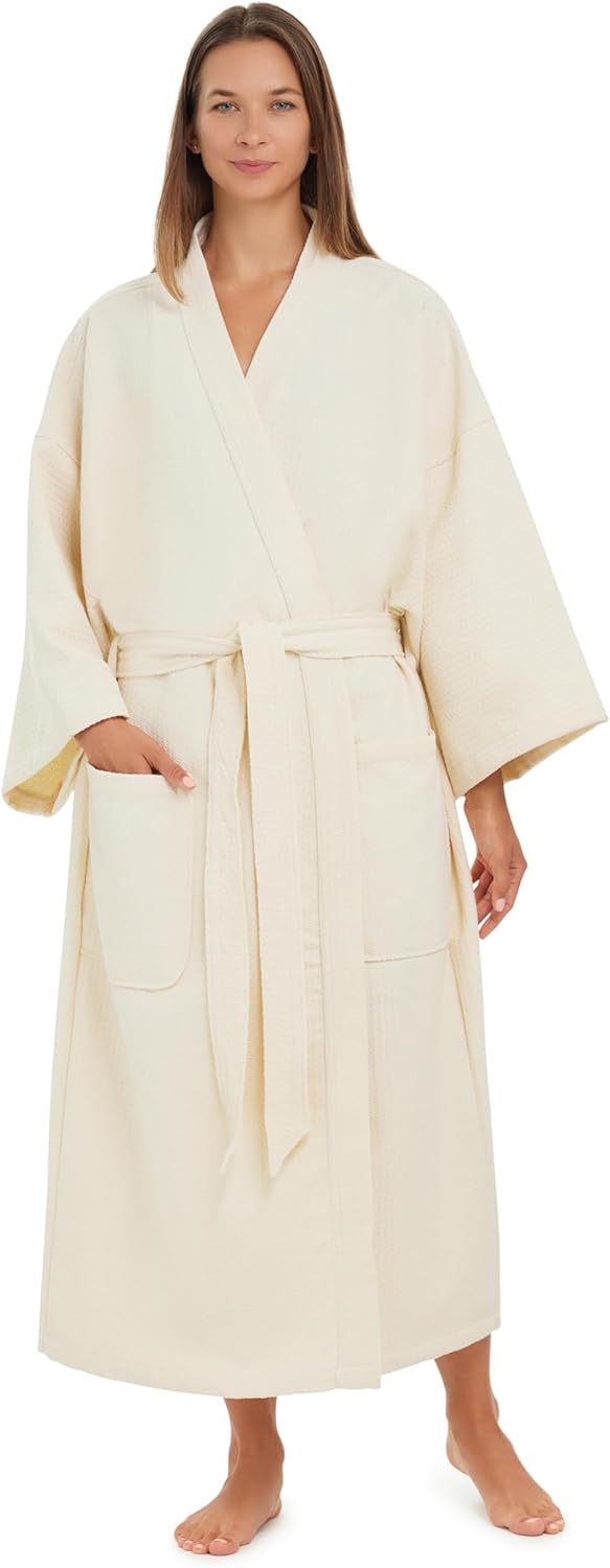 MONARCH Unisex Diamond Waffle Spa Kimono Robe – Soft Lightweight Fabric, Generously Sized Hotel & Spa Robe with Pockets