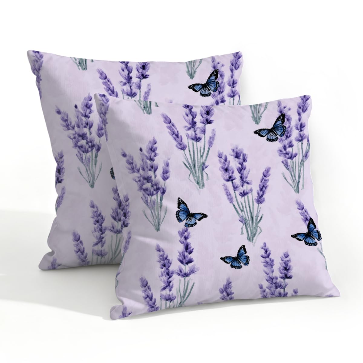 Outdoor Pillow Covers Waterproof Pillowcases 20x20in Set of 2 Lavender Floral Plant Butterfly Decorative Throw Cushion Case for Couch Sofa Garden Patio Furniture