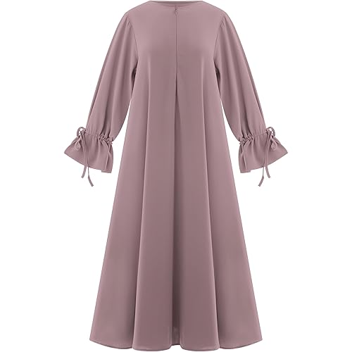 ODIZLI Women's Abaya Muslim Long Sleeve Tie Cuffs Prayer Dress Arabic Kaftan Dubai Turkey Islamic Dresses