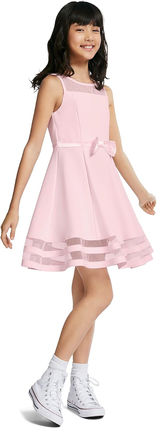Calvin Klein Girls' Sleeveless Party Dress, Fit and Flare Silhouette, Round Neckline & Back Zip Closure image 3