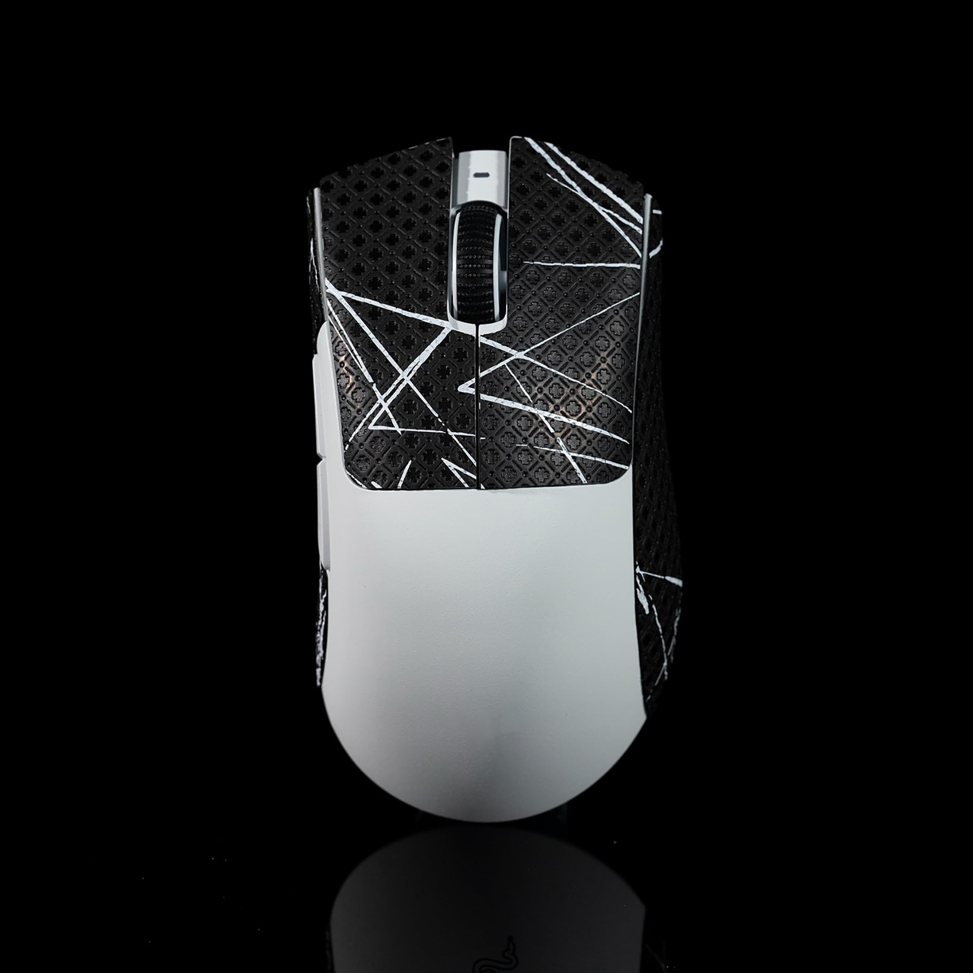 Hokeyio Grip Tape for Razer Deathadder V3 Pro - Anti-Slip,Enhanced Control, Suck Sweat,Soft Leather,Improves FPS Gaming Grip [Pre-Cut] Black White 0.4mm