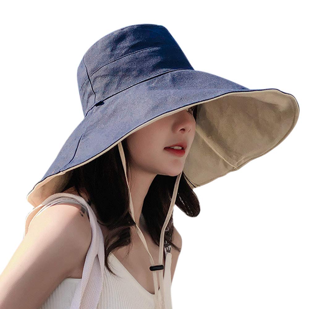 Sponsored Ad – Women 5.5" Wide Brim UV Protection Sun Hat Reversible Cotton Outdoor Bucket Hats with Chin Strap Removable