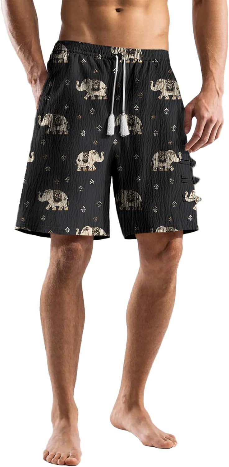 MARSVOVO Summer Beach Shorts for Men Classic Drawstring Loose Pants Casual Wide Leg Shorts with Pockets