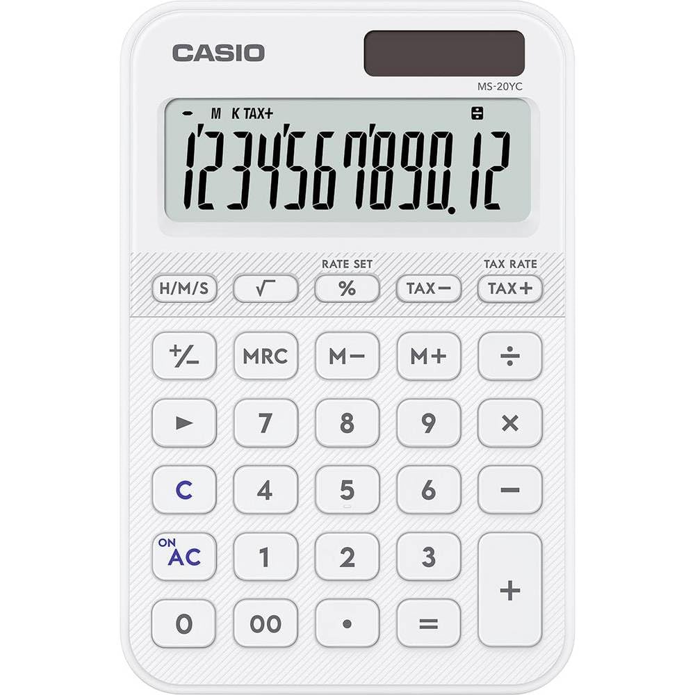 CASIO MS-20YC small desktop calculator with time calculation, white