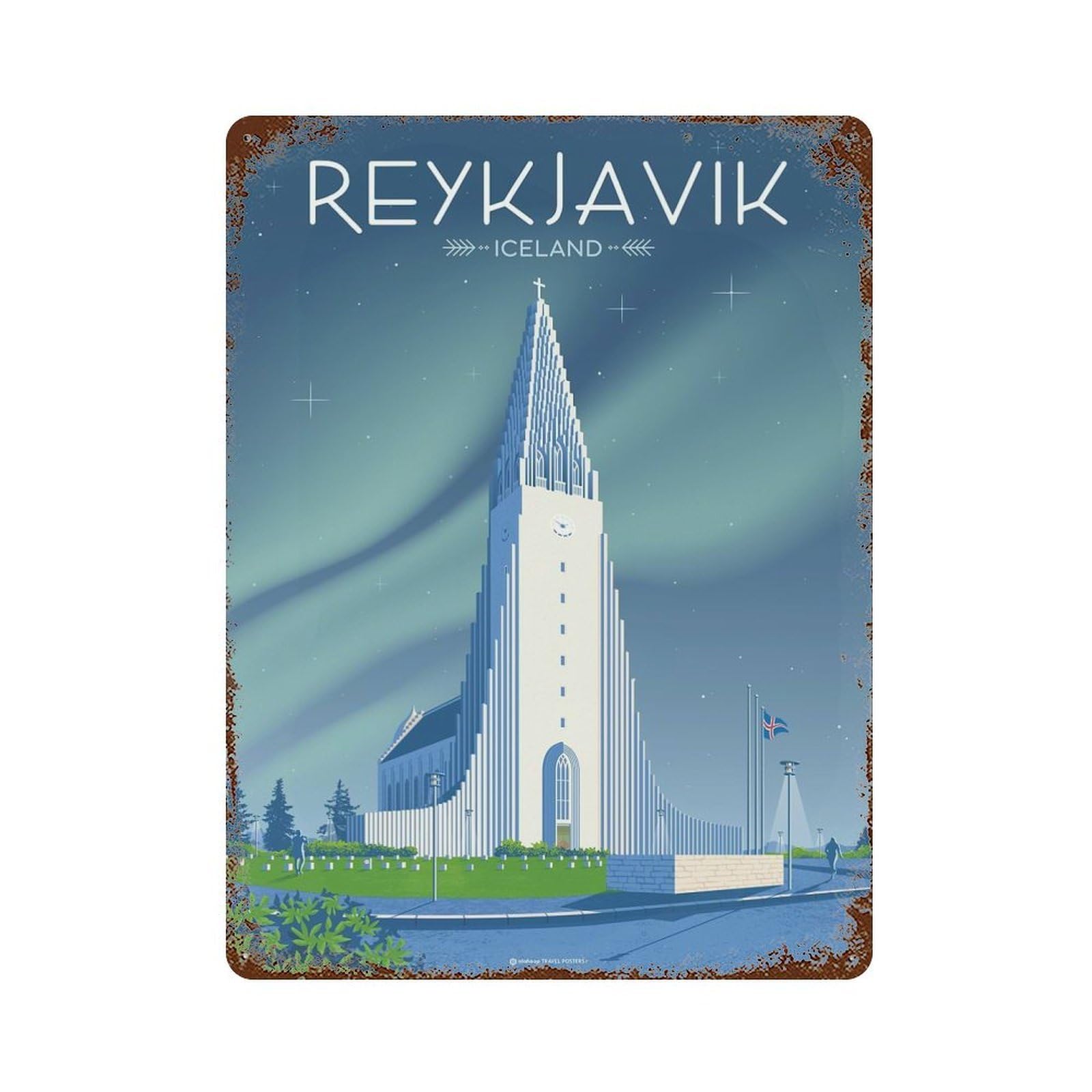 Reykjavik Iceland Travel Rust Effect Tin Sign 15.7"x11.8", Novelty Wall Decor for Garage, Pub Or Kitchen