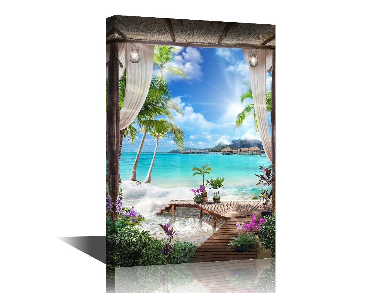 Wall Art Decor Sea Scenery Canvas Wall Art Palm Tree Art Prints Contemporary Home Decor Sea Natural Landscape Pictures Wall Art Paitings Giclee Wooden Framed Gallery-Wrapped Ready to Hang 12"Wx18"H
