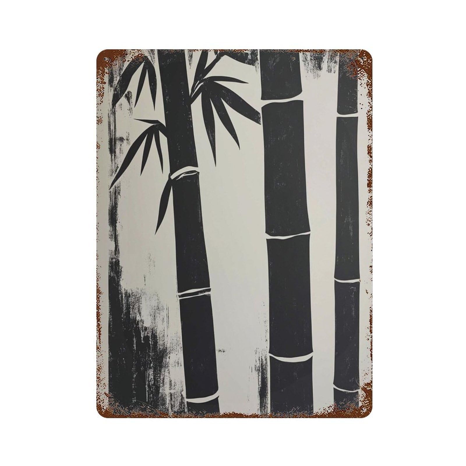 xiaoxiaoshen Minimalist Bamboo Black Ink Botanical Japanese Zen Nature Wall Decor Art Metal Tin Poster Modern Home Decor Art Home Bar Shop Decorations Vintage Sign 40x30cm