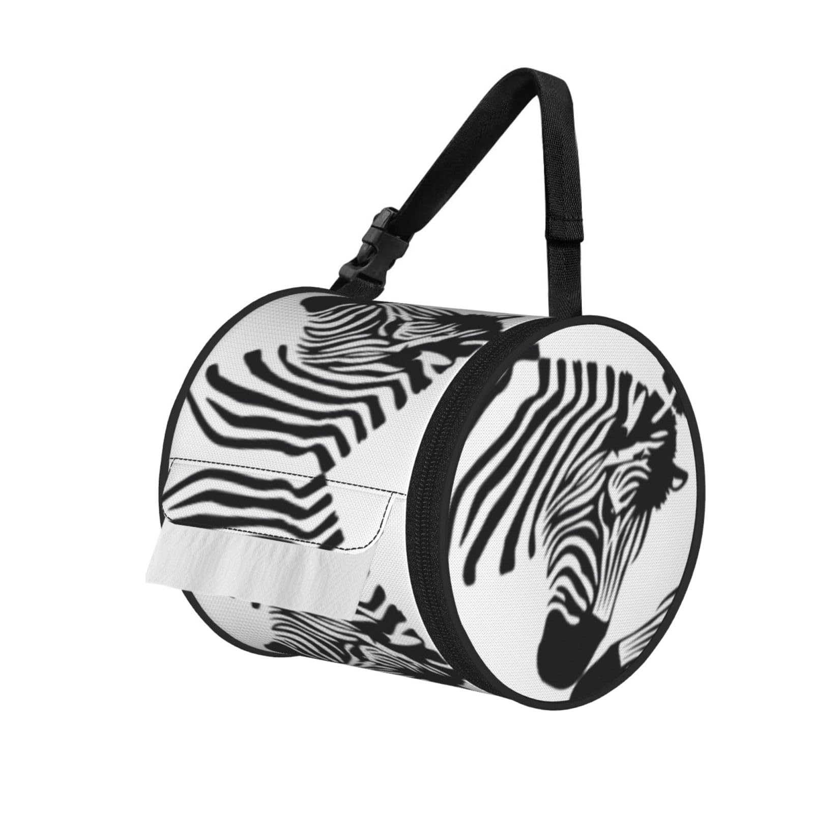 Zebra Printed Hanging Tissue Organizer, Smooth Zipper Oxford Cloth Roll Holder for RV Bathroom Desk