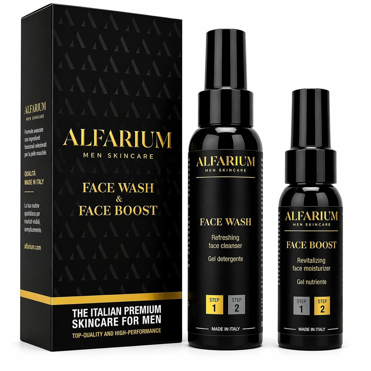 Alfarium Kit Skincare Uomo | Detergente Viso + Crema Idratante Uomo per Pelle Grassa e Mista | Con Acido Ialuronico e Vitamine A B5 C E | Routine Completa Made in Italy