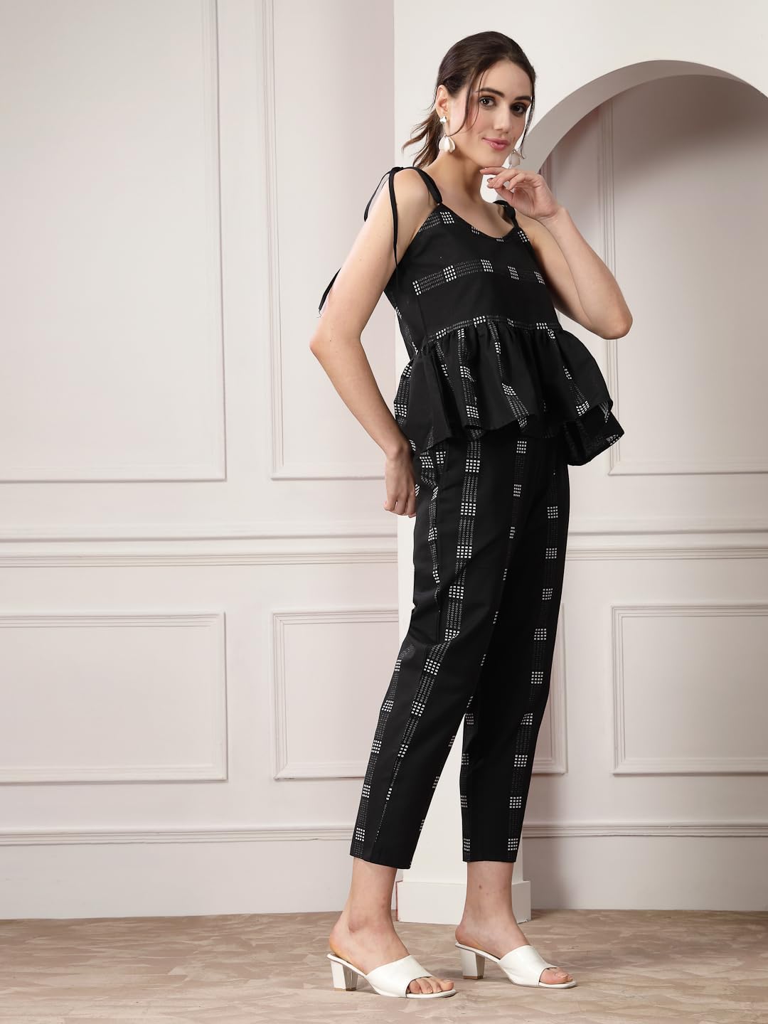 Stylum Women's Woven Design Cotton Blend Co-Ord Set (Csmiraj38_Black, M)