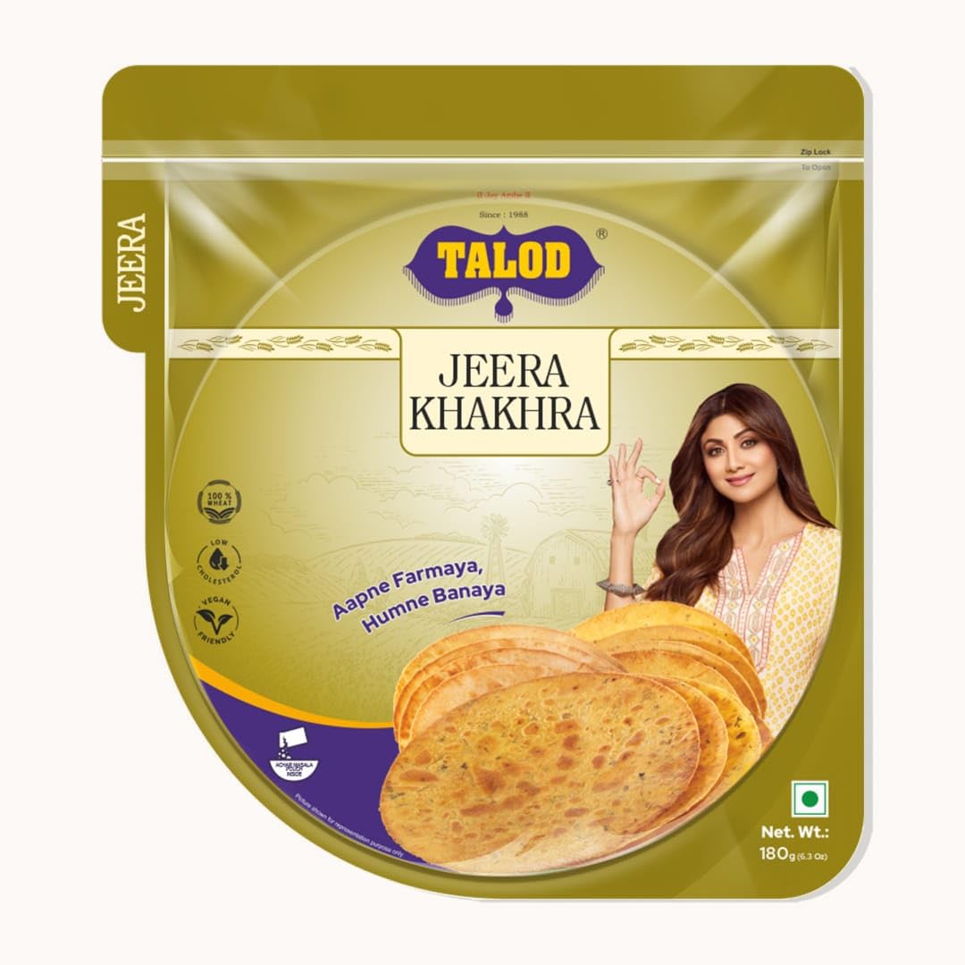 Talod Jeera Khakhra (Pack of 2 * 180 g) | 100% Vegetarian, Wheat Gluten Free, Vegan Friendly, No Preservative, No Artificial Flavours, No Artificial Colors, No MSG | 180 g Pack (B0C6YK6NKW) Amazon Price History, Amazon Price Tracker