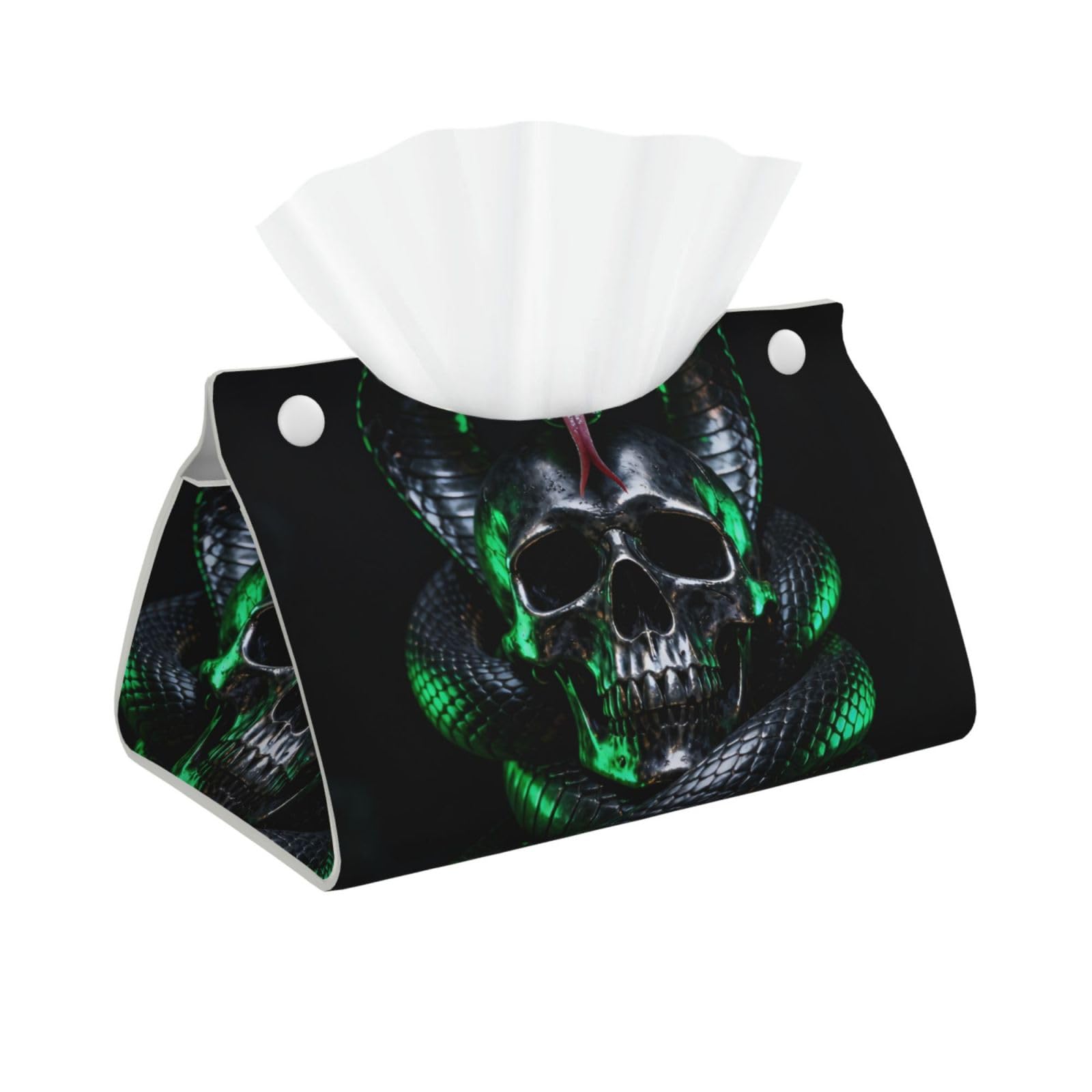Snake Skull Deadly Long Leather Tissue Box Cover-Waterproof PU Leather Tissue Holder for Bathroom, Decorative Rectangular Tissue Case