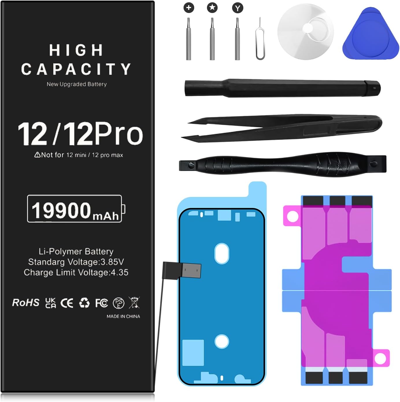 19900mAh Battery for iPhone 12/12 pro, Upgrade High Capacity Replacement Batteries for iPhone 12/12 pro Models A2172, A2402, A2403, A2404, with Complete Professional Repair Tool Kit