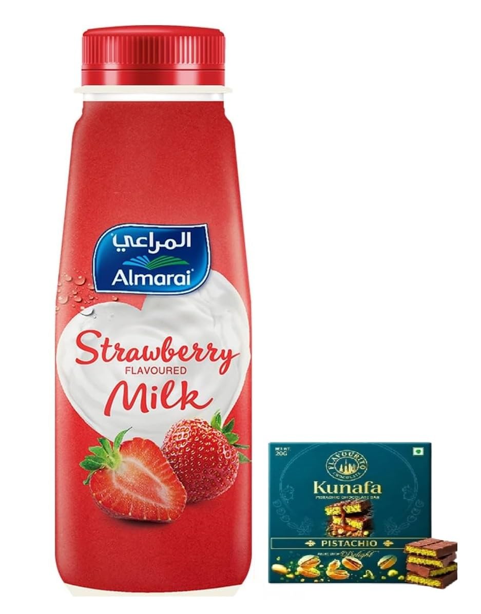Almarai Strawberry Flavoured Milk, Fresh Dairy Drink, 225ml (Imported from SAUDI ARABIA) With FREE Flavourito Kunafa Chocolate 20g Absolutely From DECADENT FOODS-image-48