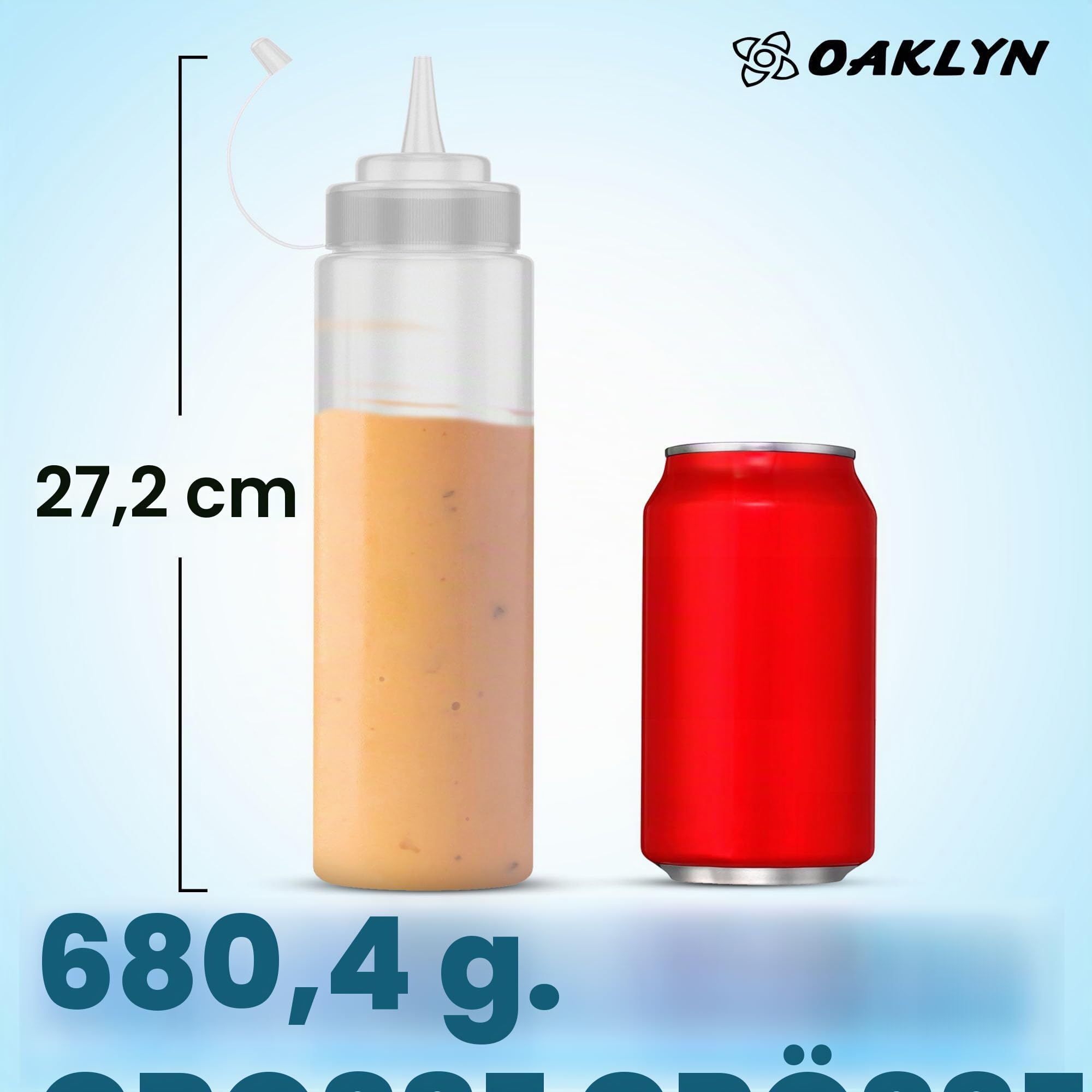 Oaklyn (Set of 3) 590ml Plastic Squeeze Bottles with Screw Caps - Perfect Dosing Bottles and Sauce Dispenser for Ketchup, Mayo, BBQ Sauce - BPA Free Clear Squeeze Bottles for Cooking (Empty)