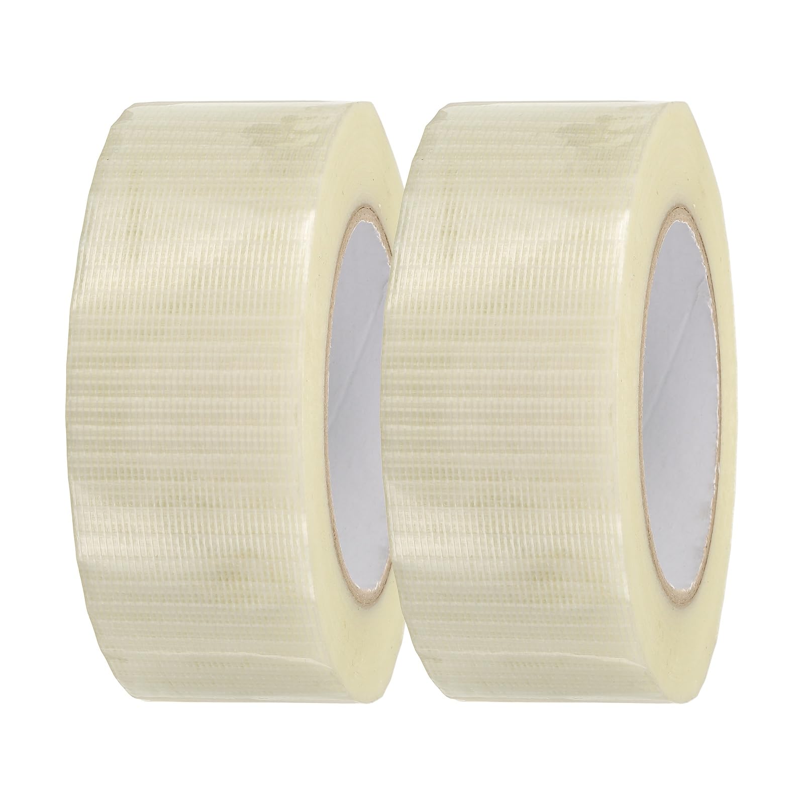 sourcing map 2 Rolls Filament Strapping Tape, 45 mm x 50 m x 0.15 mm Heavy Duty Fiberglass Mesh Reinforced Packaging Clear Waterproof Adhesive Tape for Packaging, Moving, Home Use