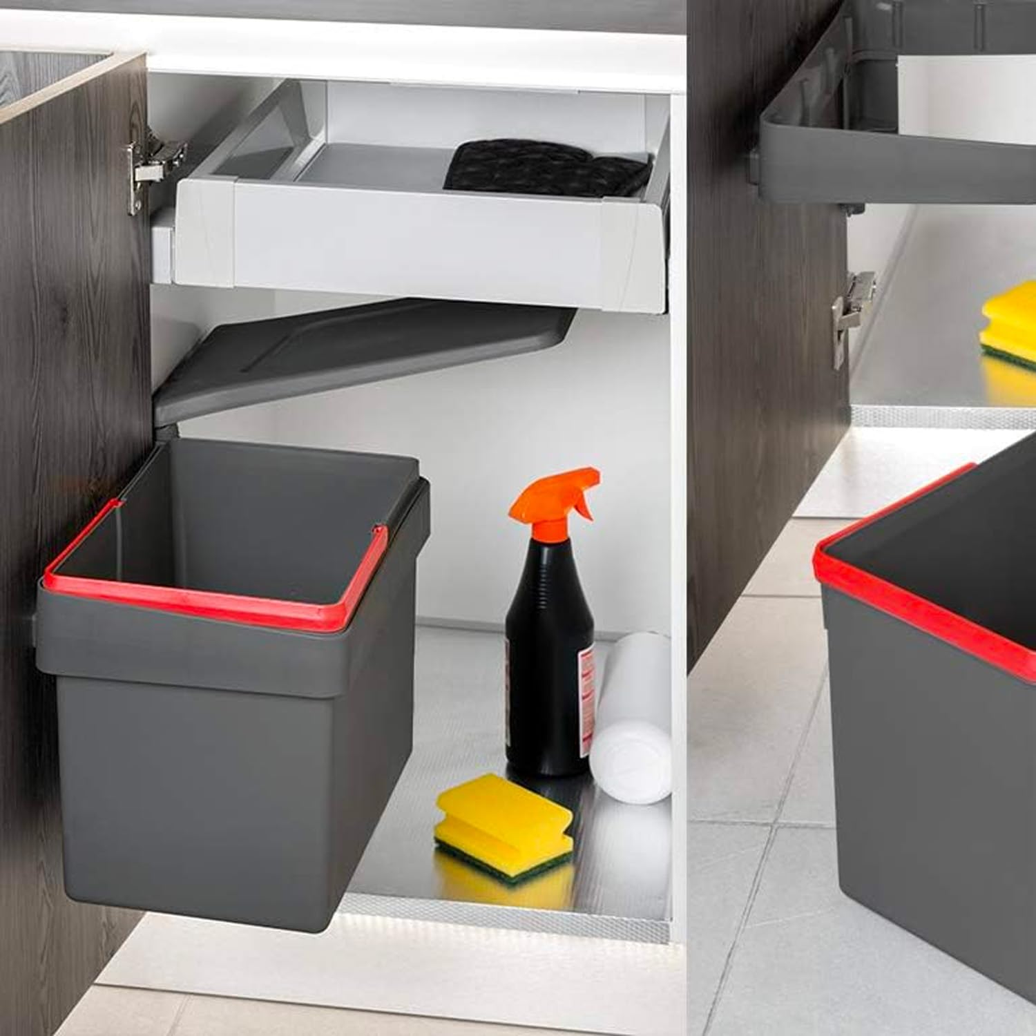 Avilia Cubo de basura extraíble para debajo del fregadero, 15 l, cubo de basura de interior con apertura y tapa automática, gris antracita, de plástico, 34,5 x 25 x 28,5 cm