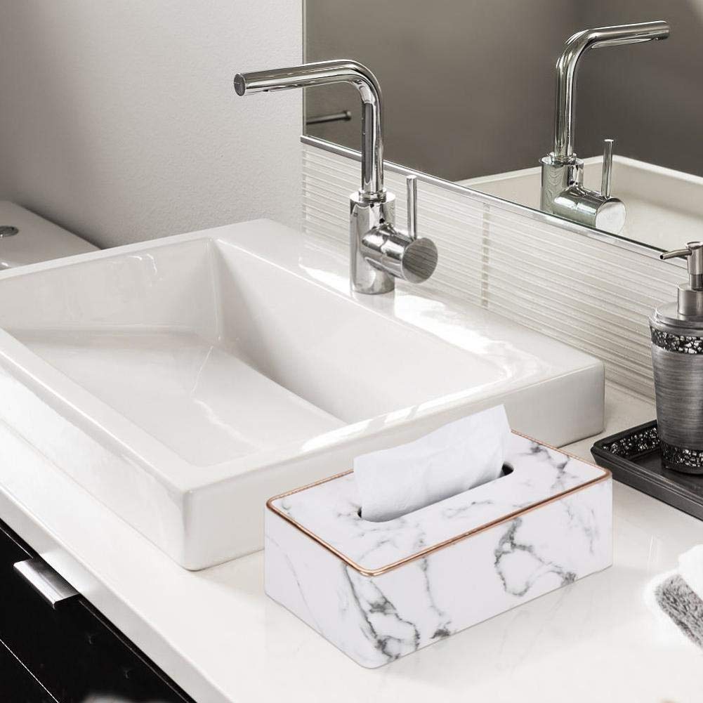 Portafazzoletti in marmo con bordo dorato Porta tovaglioli per bagno da tavolo Porta asciugamani Scrivania da ufficio Custodia con protezione in tessuto Bordo in metallo Scatole per crepe per il