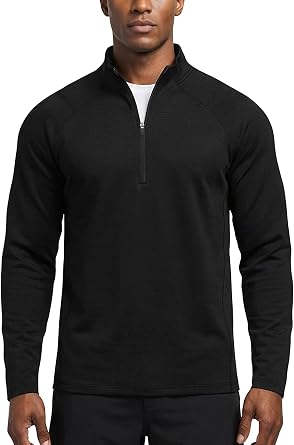 Zengjo Mens Quarter Zip Athletic Pullover Mid-Weight 1/4-Zip Running Workout Shirt Moisture Wicking