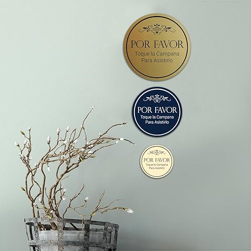 Miniatura 2 de Signs ByLITA Circle Por Favor Toque la Campana Para Asistirlo Letrero (NegroOro) - Pequeño