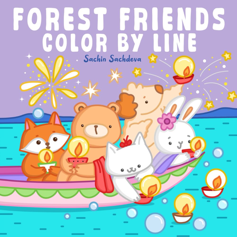 Forest Friends Color by Line: Coloring Book for Adults and Teens, featuring Cozy Animals Characters with Little Hygge Corner and Cozy Nooks for Stress Relief