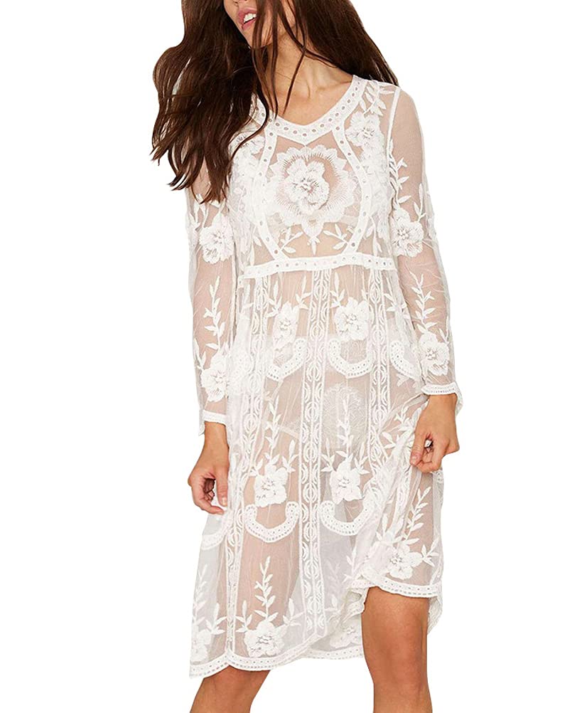 Damski strój kąpielowy boho przebranie moda koronka przezroczysta odzież plażowa okrycie bikini biała letnia sukienka