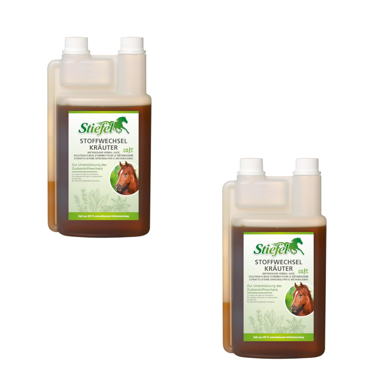 Stiefel Sok z ziół metabolicznych, dwupak, 2 x 1 l, płynna karma uzupełniająca dla koni, pomoc w wykorzystaniu węglowodanów, bez barwników