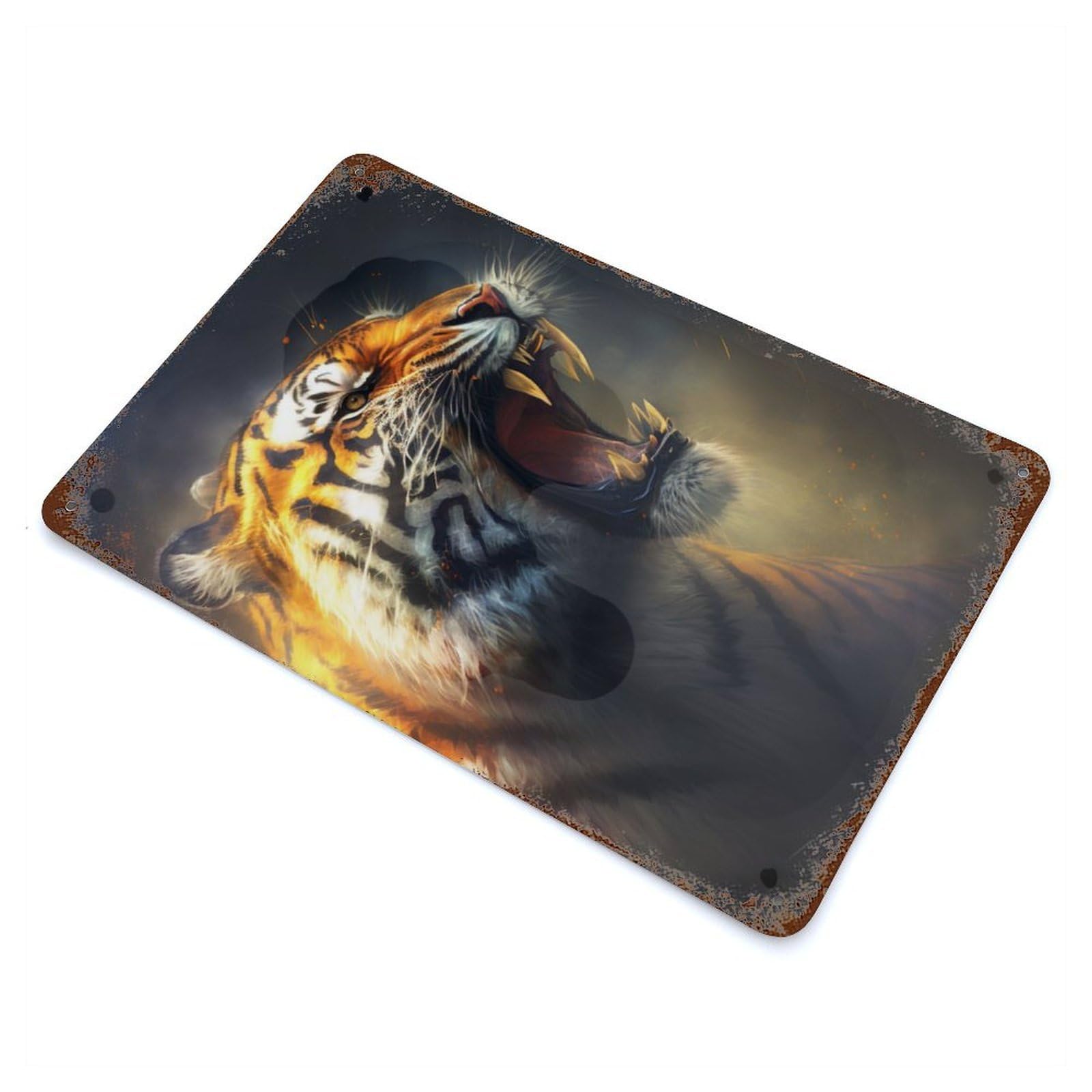 Vintage Metal Tin Sign Roaring Tiger 11.8"x7.9", Industrial Home Decor for Farmhouse, Kitchen And Entryway Decor