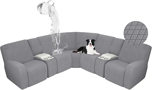 Miniatura 24 de ALIECOM Fundas impermeables para sofá seccional reclinable para sofá seccional reclinable elástico en forma de L, fundas de esquina lavables de