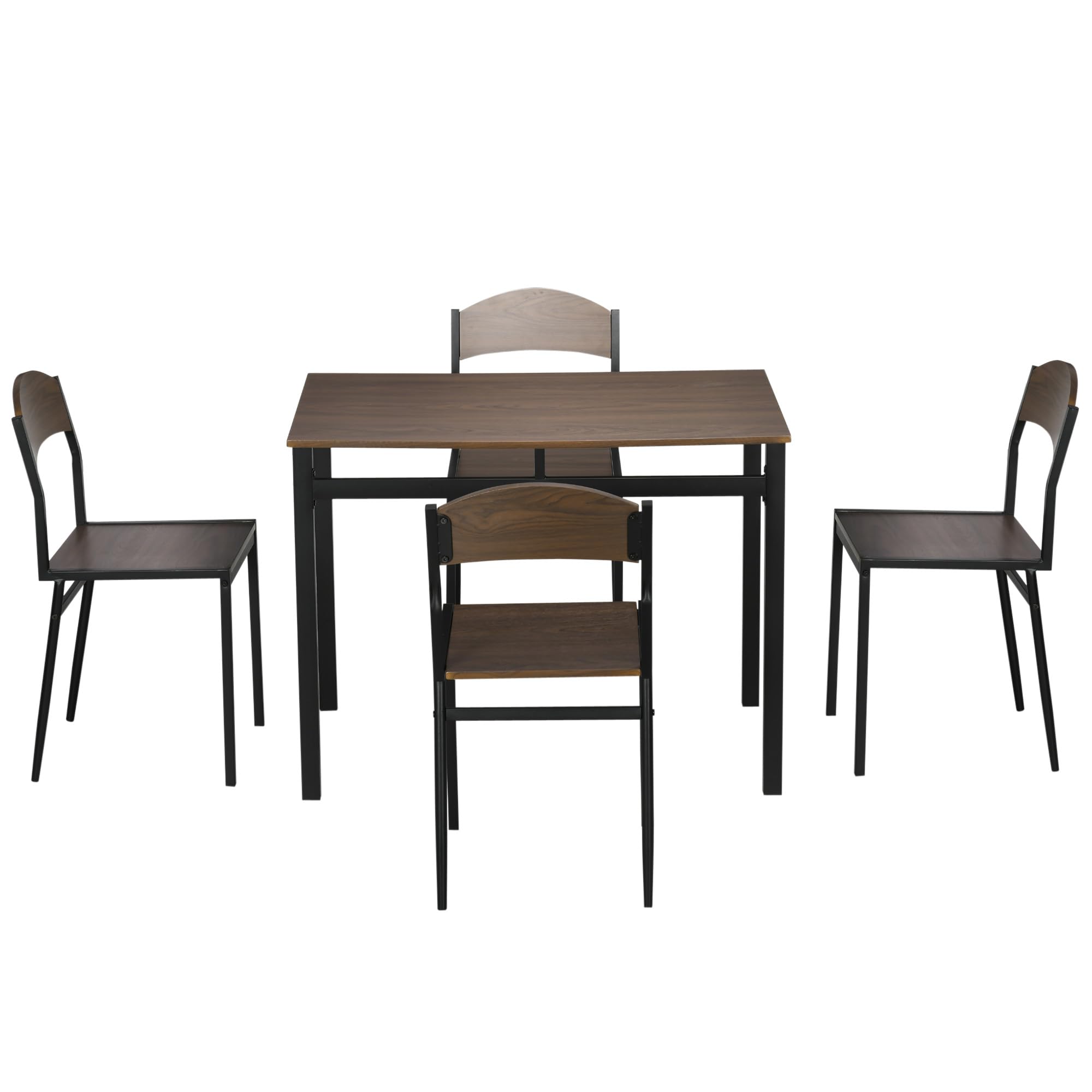 HOMCOM Set da Pranzo da 5 Pezzi con 1 Tavolo Rettangolare e 4 Sedie, in Acciaio e MDF, Nero e Marrone