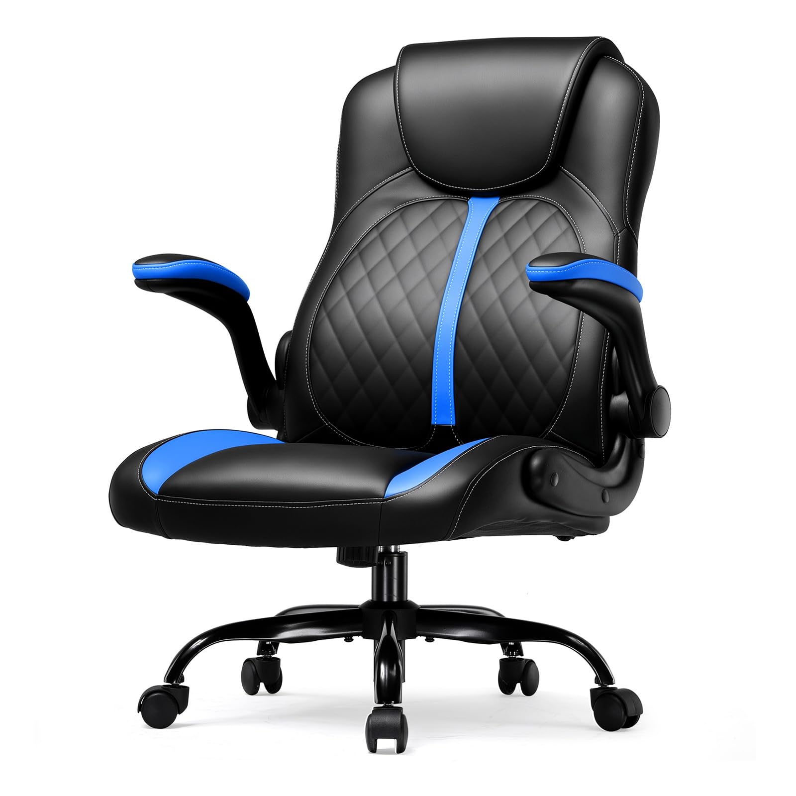 GTRACING Office Computer Gaming Chair Ergonomic Desk Chair for Adults with Lumbar Support Flip-Up Arms Adjustable Height Swivel Wheels PU Leather Executive Design for Short People Use, Blue