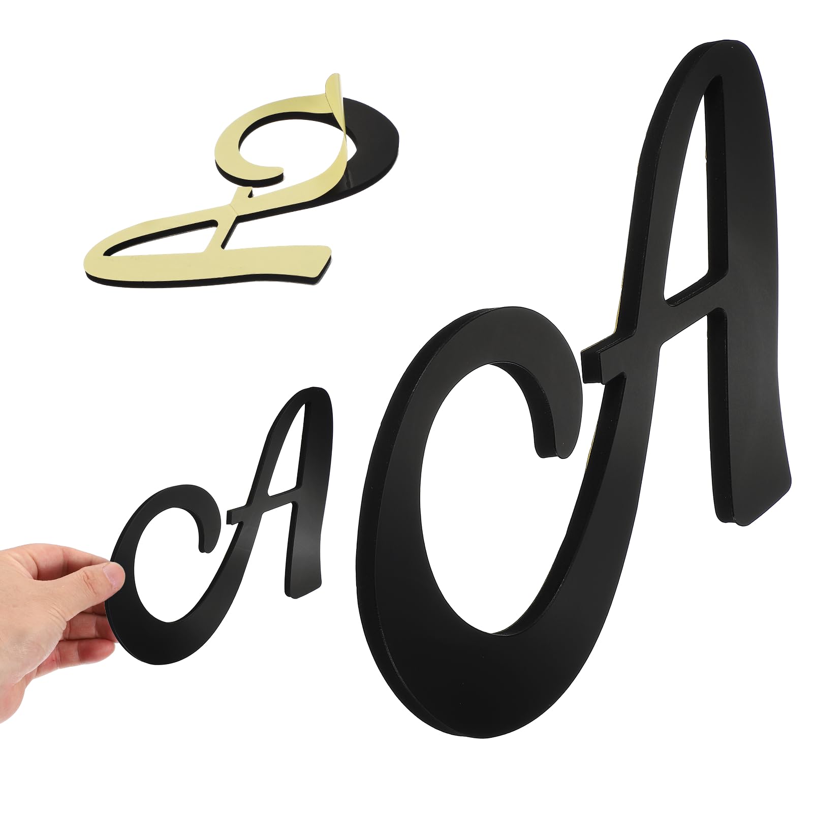 sourcing map 3D Mirror Wall Letter, 8" Acrylic House Number Sign Self-Adhesive Wall Decal Address Letter Door Sign for Living Room Bedroom Door Mailbox Home Decor (Black, Letter S)
