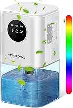 Small Electric Dehumidifier 1700 ml, [Timing] Homtronics Silent Dehumidifier with 7 Light Colours, Automatically Shut Off, Moisture Dehumidifiers for Bathrooms, Wardrobes, Basement-White