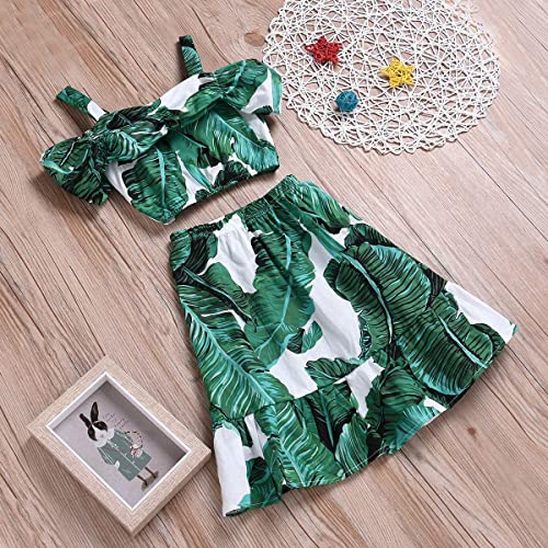 Image of Kids Baby Girls Outfits Floral Ruffle Off Shoulder Crop Tops + Bowknot Denim Shorts Skirt Set Toddler Summer Clothes