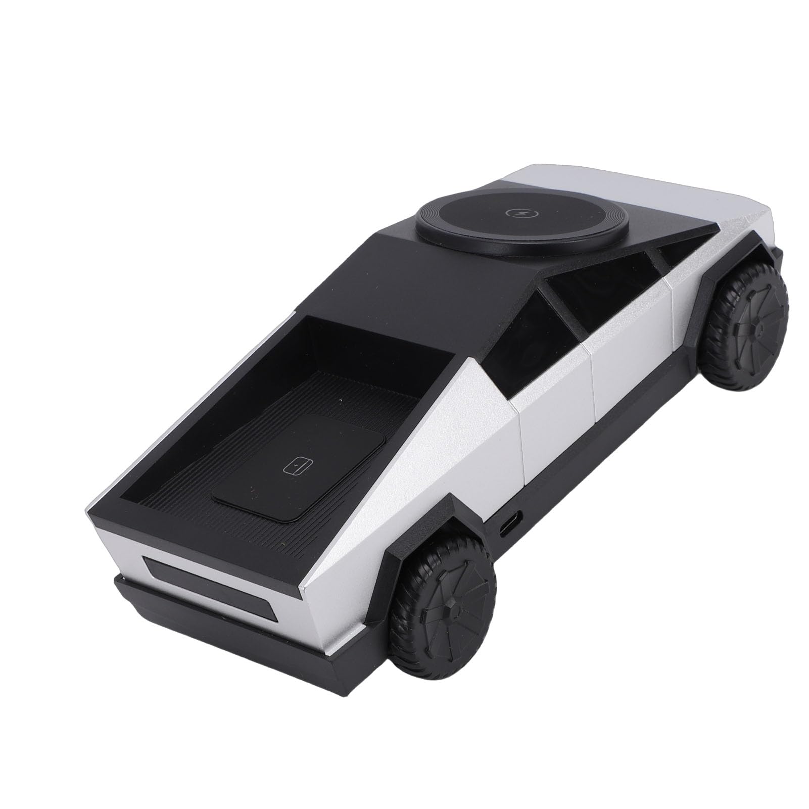 Cyberdock Supporto di Ricarica Magnetico 3 in 1 per Smartphone IOS, Modello di Auto in Scala 1:25, Caricatore Wireless Veloce Certificato QI con Luce Ambientale (SILVER)