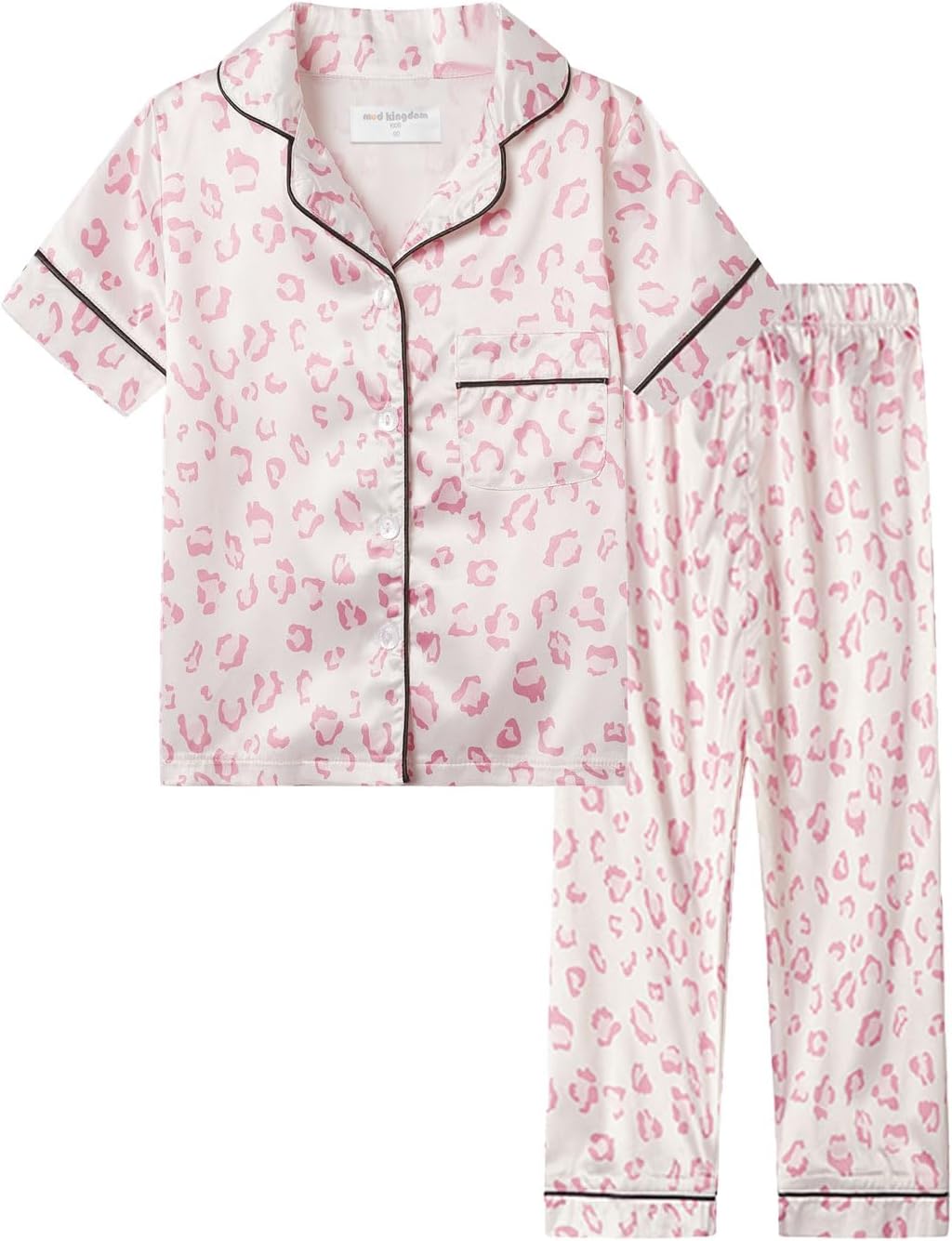 Mud Kingdom Little Girl Satin Silk Pajamas Set Short Sleeve Button Down 2 Piece Summer Loungewear