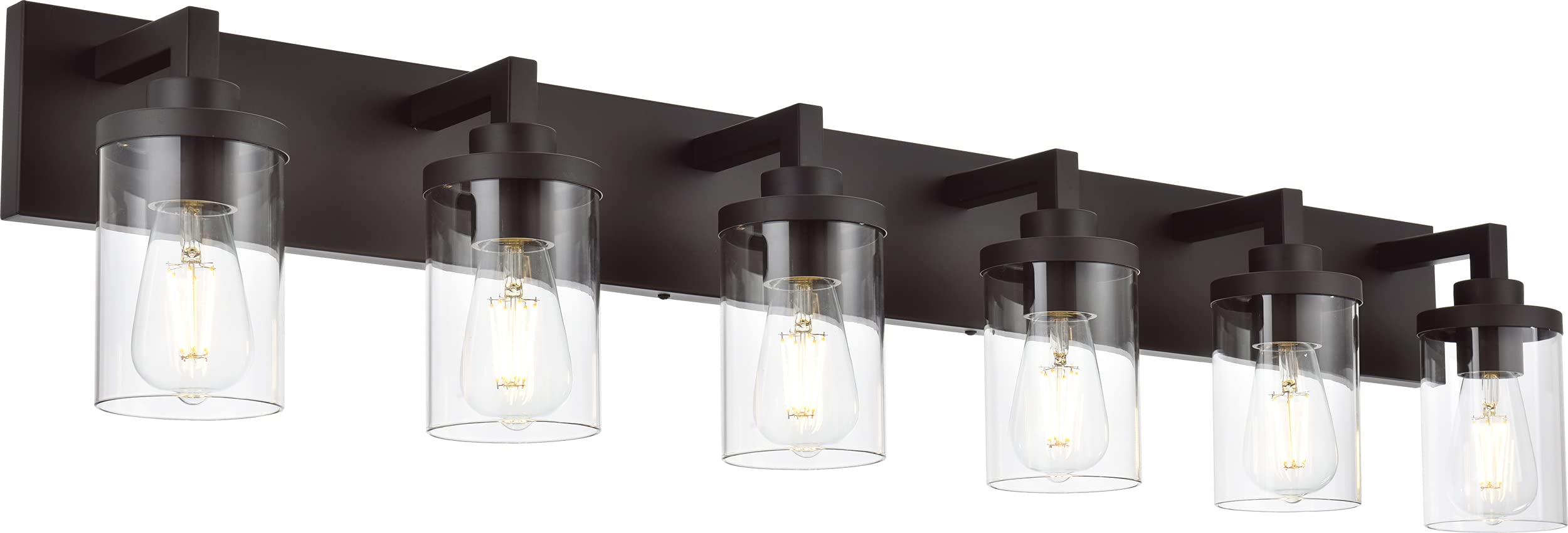 OULOK Modern Vanity Light 6 Lights Oil Rubbed Bronze Bathroom Lighting with Clear Glass Shades Vintage Wall Light Fixtures Over Mirror