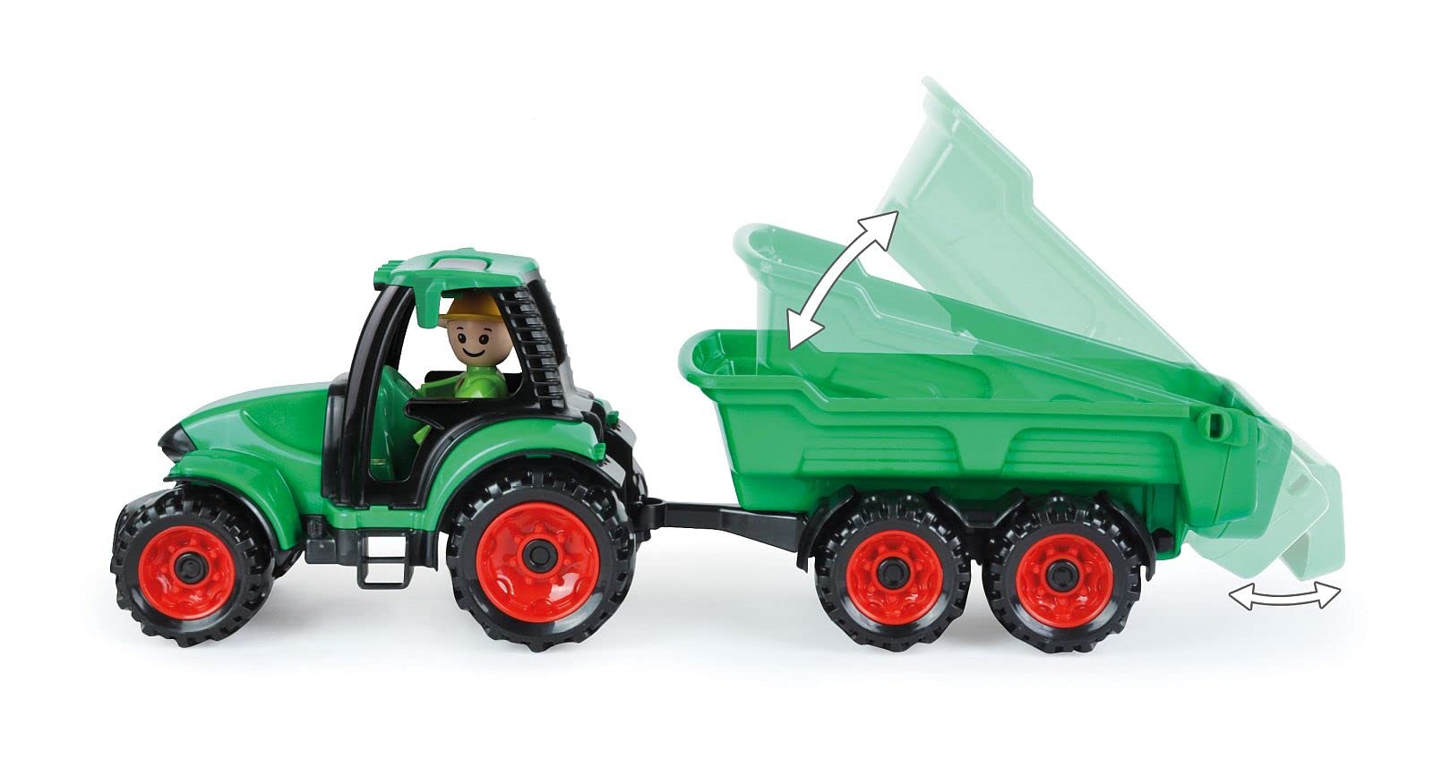 Lena 01625 - Truckies tractor with trailer, sturdy tractor set approx. 38 cm, contains tractor and trailer for children from 2 years onwards, sturdy toy set for sandbox, beach and children's room