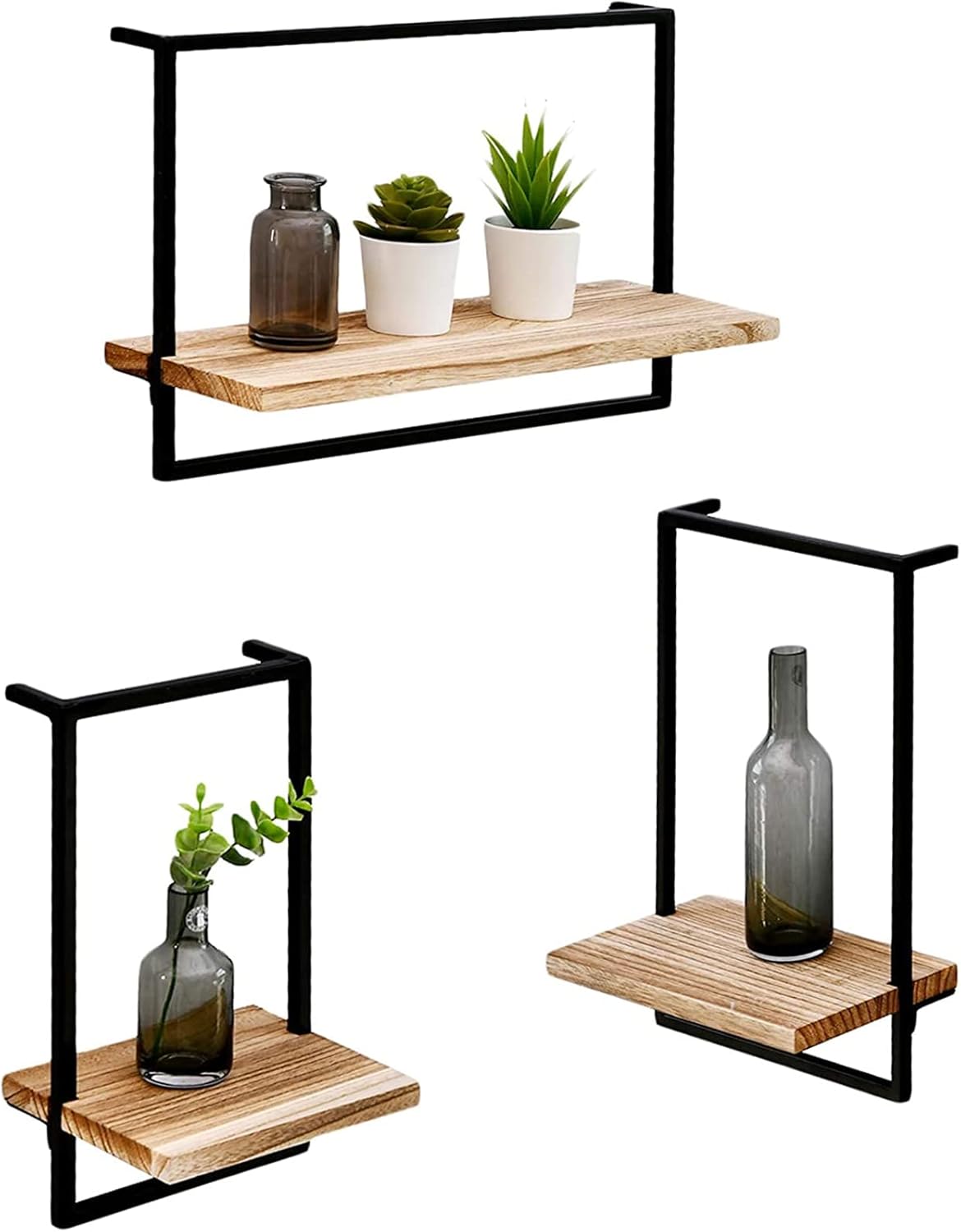 WELLAND 5.51'' Deep Bathroom Wall Shelf, Rustic Wood Storage Shelves Set of 3 for Bedroom, Living Room, Kitchen, Office