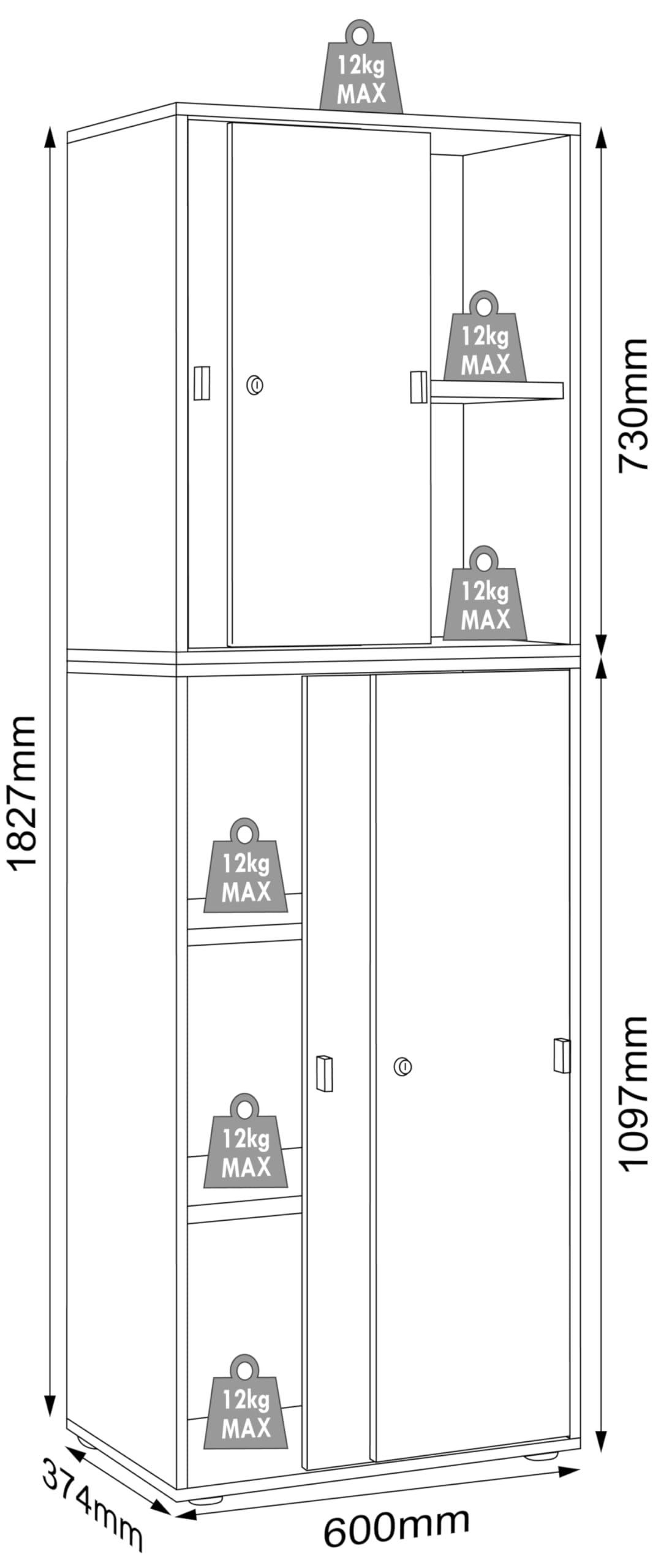 VCM Holz Büroschrank Ordner Aktenschrank Büromöbel Schrank Salia 5-Fach Breite 60 cm Schiebetüren