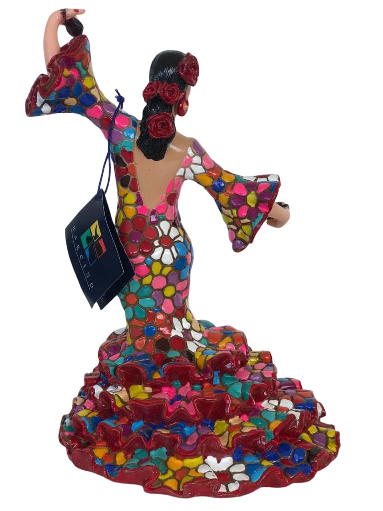 Figurka Flamenca Kwiaty w mozaice. Figurka dekoracyjna. Figurka Kobieta Taniec Flamingo, w sukience w kwiatowej mozaice