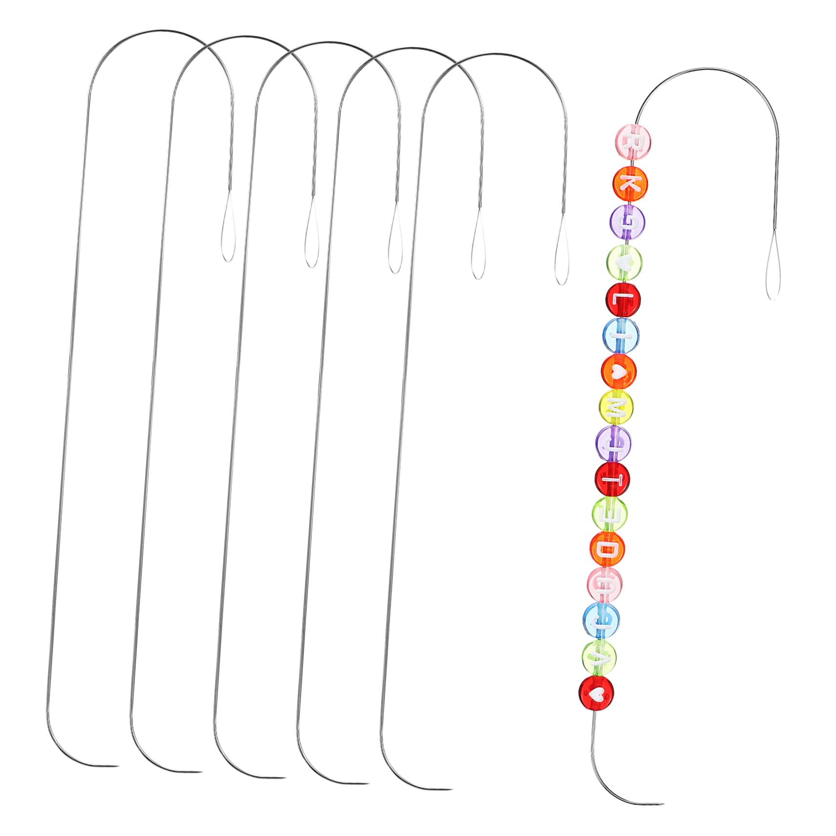 VILLCASE DIY Beading Tools 6pcs Bead Needles Clip Bead Threader for Jewelry Making Straight Curved Metal